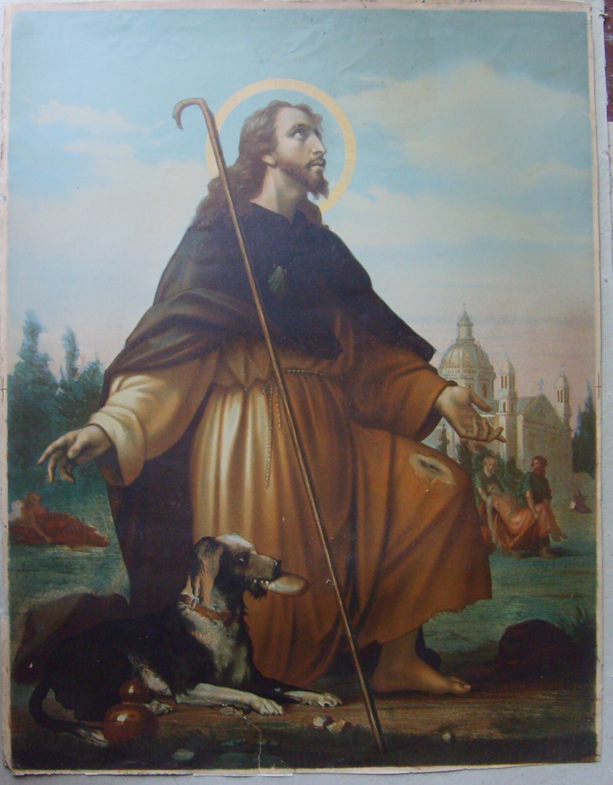 Arte Popolare Devozionale: Grande Stampa A Colori Di San Rocco E Il Cane