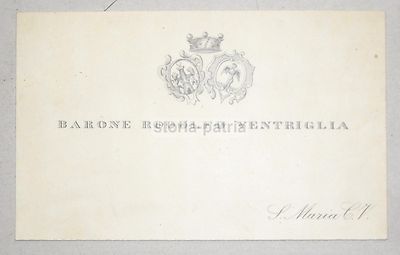 Araldica Inusuale: Raro Antico Biglietto Da Visita Del Barone Ventriglia, Campania