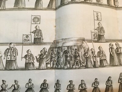 Antica Grande Incisione: Funerali Della Regina Elisabetta (1502)