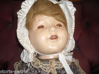 Bambola d'Epoca Con Vestito, Cuffia E Scarpe