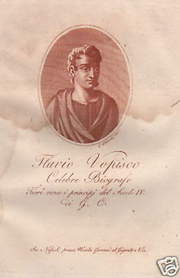 Sicilia. Flavio Vopisco Celebre Biografo: Ritratto Dell'Ottocento, Antica Incisione Decorativa