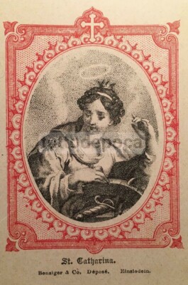 Antica Stampa Popolare Devozionale: Santa Caterina Con Ruota, Santino Svizzero