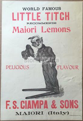 Locandina Pubblicitaria d'Epoca Ciampa Maiori Little Titch   Limoni Da Collezione