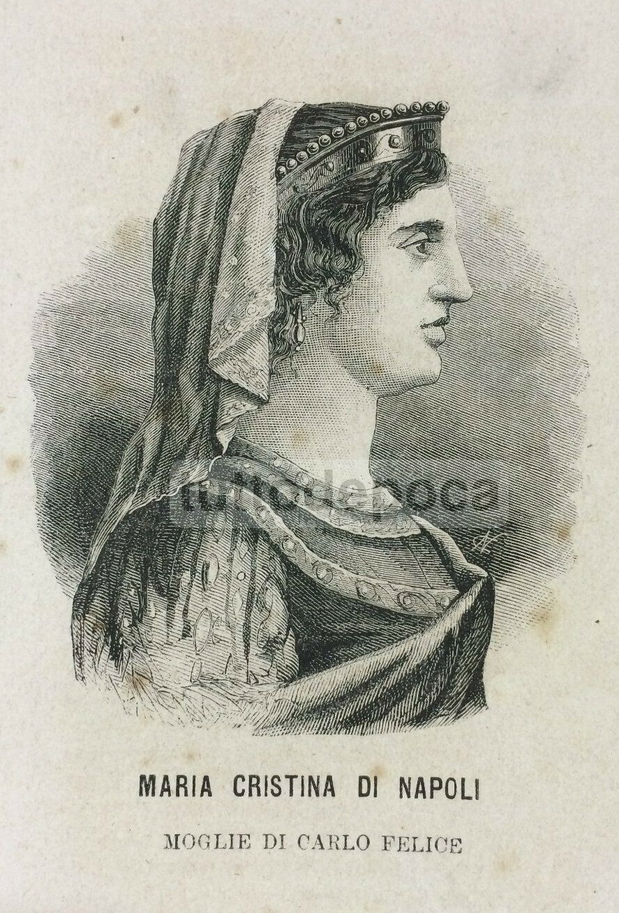 Maria Cristina Di Napoli, Moglie Di Carlo Felice. Antica Stampa Xilografica