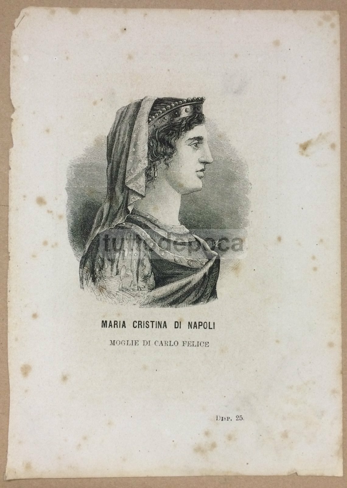 Maria Cristina Di Napoli, Moglie Di Carlo Felice. Antica Stampa Xilografica