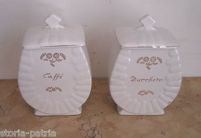 Coppia Di Contenitori In Ceramica Laveno Per Zucchero E Caffè