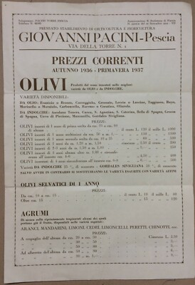 Agraria, Botanica, Ortaggi, Piante, Fiori, Pescia, Pacini: Pieghevole Pubblicitario