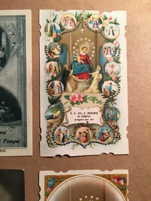 Arte Popolare Devozionale: Madonna Del Rosario Di Pompei, Sei Santini d'Epoca