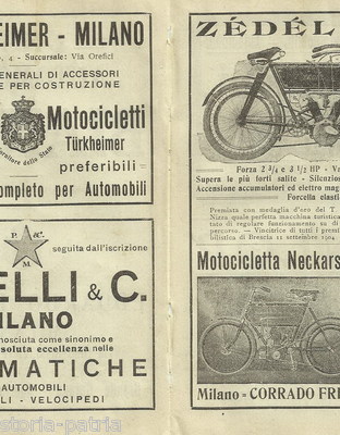 Moto E Motociclette Zedel, Neckarsulmer, Turkheimer, Bianchi, Stucchi, Dunlop, Pirelli (1904)