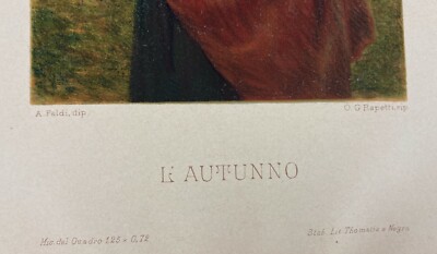 Arturo Faldi, Allegoria Dell'Autunno: Cromolitografia Originale, 1891