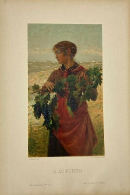 Arturo Faldi, Allegoria Dell'Autunno: Cromolitografia Originale, 1891