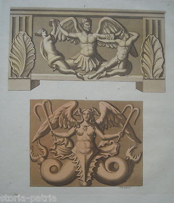 Allegorie, Mitologia, Arti Decorative, Architettura: Antica Incisione Bonatti, XIX Secolo