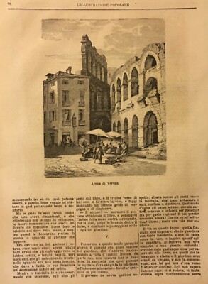 Arena Di Verona, Veduta Animata Con Venditori Ambulanti, Xilografia 1877