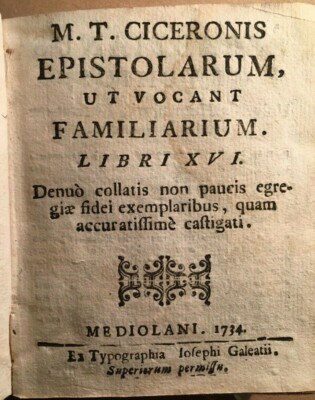 Classici Cicerone: Lettere Ai Famigliari   Antica Edizione Milanese Galeazzi, 1734