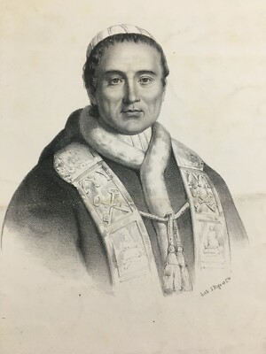 Storia Del Papato: Pontefice Pio IX. Antico Ritratto, Litografia Rigo, Stampa Dell'Ottocento