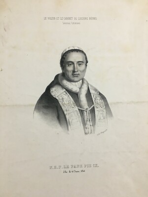 Storia Del Papato: Pontefice Pio IX. Antico Ritratto, Litografia Rigo, Stampa Dell'Ottocento