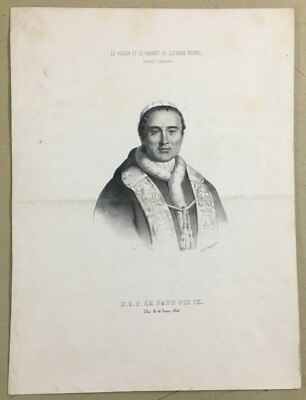 Storia Del Papato: Pontefice Pio IX. Antico Ritratto, Litografia Rigo, Stampa Dell'Ottocento