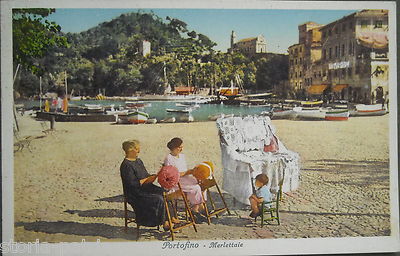 Portofino, Liguria: Veduta Panoramica Con Ricamatrici E Merlettaie (a Colori)