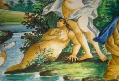 Arte E Mitologia: Piatto In Ceramica Con Scena Mitologica E Nudi Femminili