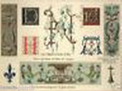 Arte Decorativa, Rinascimento, Calligrafia, Antica Stampa Cromolitografica