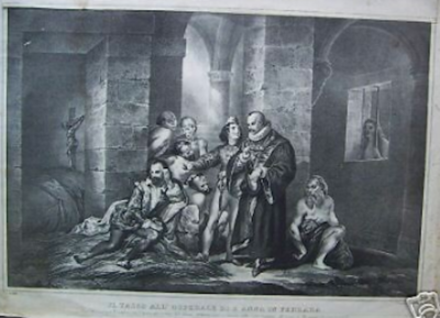 De Matteis, Il Tasso A Ferrara, Montaigne. Antica Litografia Salimbeni, Metà XIX Secolo