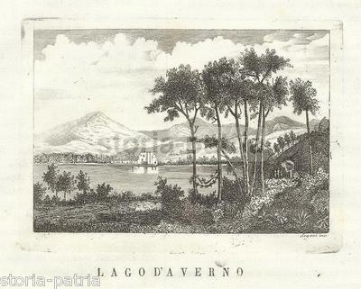 Campania, Lago Di Averno: Veduta Paesaggistica Dell'Ottocento. Antica Acquaforte Di Segoni