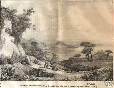 Campania, Amalfi, Torre Citara: Antica Veduta Pastorale, Litografia Dell'800