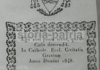 Puglia, Gravina, Canonico Pietro Bartilomo, Araldica, Stemma, Antica Incisione, 1848