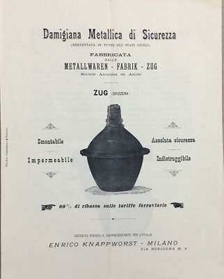 Damigiane Metallwaren Fabrik Zug: Pieghevole Pubblicitario d'Epoca Knappworst Milano