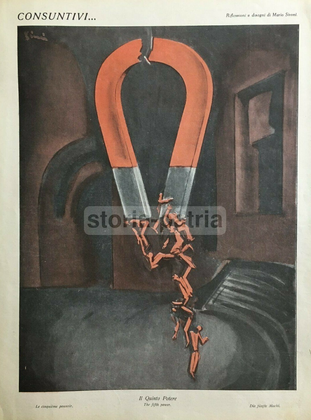 Arte, Fascismo, Politica Ed Economia: Rara Illustrazione Di Mario Sironi   Il Quinto Potere
