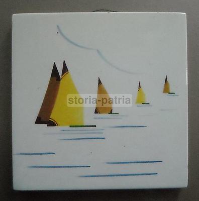 Marineria, Navigazione, Barche A Vela. Placca Ceramica Futurista