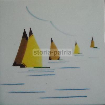 Marineria, Navigazione, Barche A Vela. Placca Ceramica Futurista