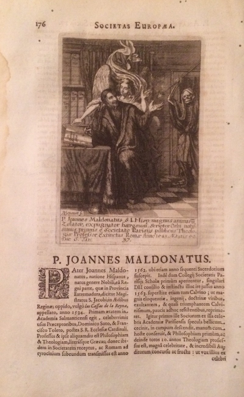 Teologia, Gesuiti Celebri, Spagna: Giovanni Maldonato. Antica Stampa Con Angelo E Libri