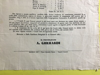 Marche, Macerata, Recanati: Antico Foglio Volante Di A. Gherardi, 1851