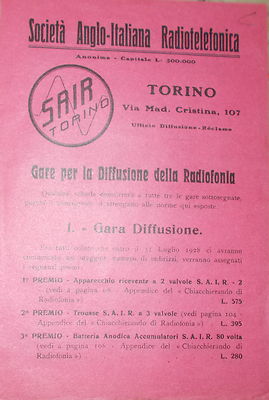 Musica E Radiofonia SAIR Torino: Volantino Gara Concorso 1928