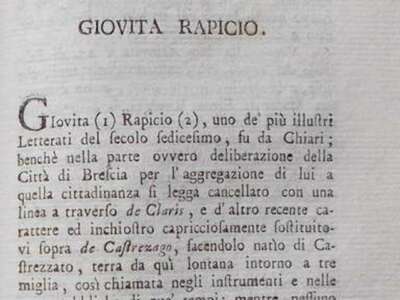 Ravizza, Rapicio: Rara Bio Bibliografia Di Chiari, Brescia E Bergamo, Lodovico Ricci, Fine XVIII Secolo