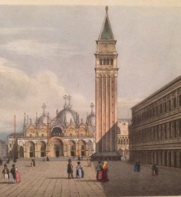 Venezia: Arte E Architettura. Veduta Animata A Colori, Antica Litografia Dell'Ottocento