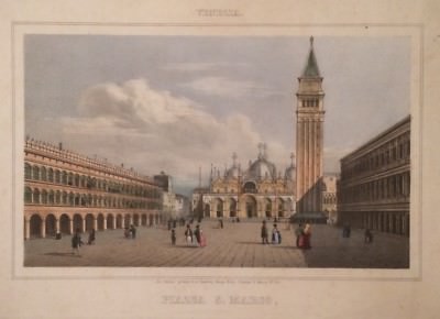Venezia: Arte E Architettura. Veduta Animata A Colori, Antica Litografia Dell'Ottocento