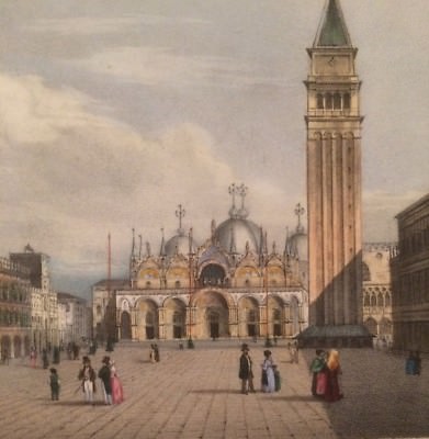 Venezia: Arte E Architettura. Veduta Animata A Colori, Antica Litografia Dell'Ottocento