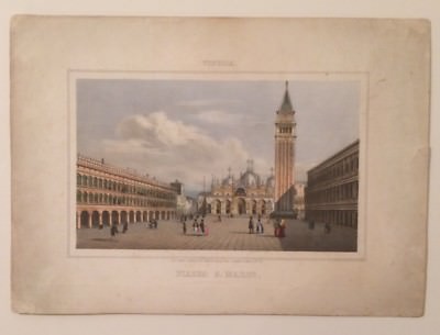 Venezia: Arte E Architettura. Veduta Animata A Colori, Antica Litografia Dell'Ottocento