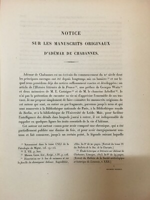 Bibliografia Ademar De Chabannes: Schedatura Delisle, Biblioteca Nazionale, Parigi