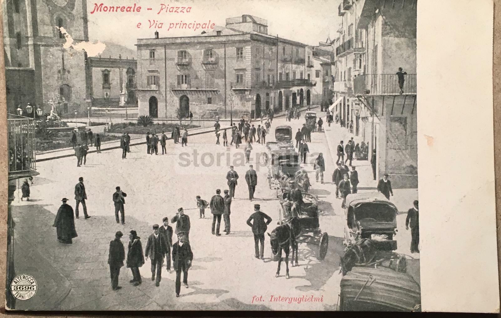 Sicilia, Monreale: Antica Animatissima Veduta Fotografica Con Carrozze E Foto Interguglielmi