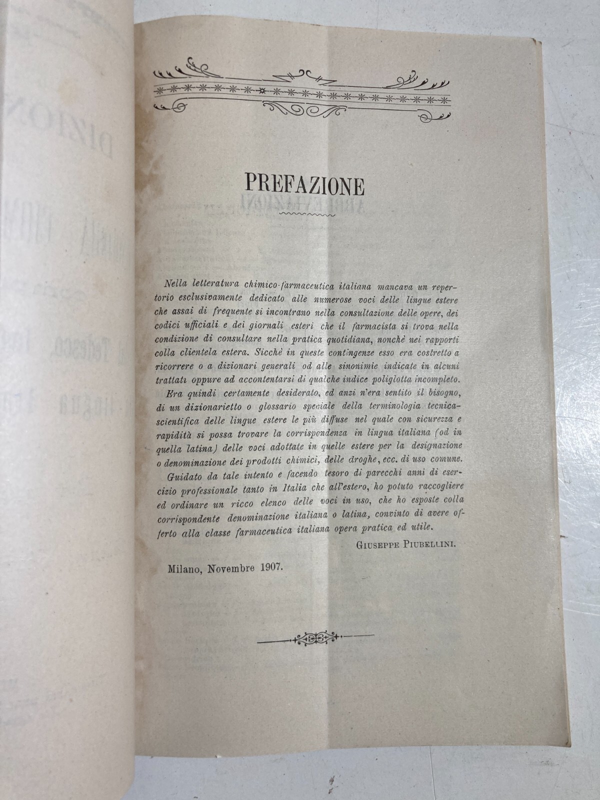 Medicina, Farmacia, Chimica Farmaceutica: Dizionario Piubellini, Milano, 1907