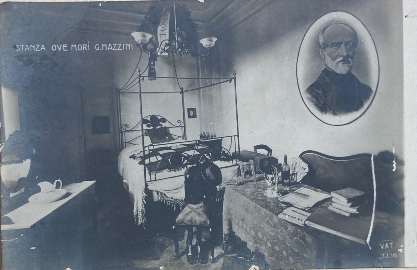 Risorgimento, Massoneria, Mazzini: Fotocartolina Del Ritratto E Della Stanza Del Decesso