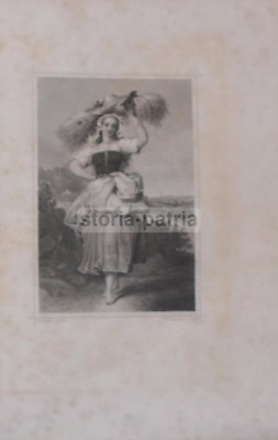 Arte Folklore: Giovane Contadina Con Fascio Di Grano, XIX Secolo