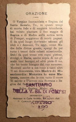 Arte Popolare Devozionale: Madonna Del Rosario, Pompei, Santuario, Antico Santino
