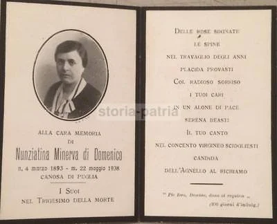 Puglia, Canosa: Collectible Mourning Card with Period Photographic Portrait