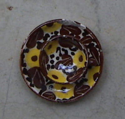 Tazza Antica Con Piattino, Ceramica Miniatura Per Casa Di Bambola