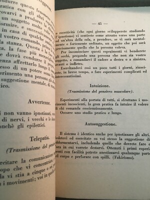 Ipnotismo, Ipnosi, Manuale Per L'Ipnotizzatore: Suggestione, Sonno, Catalessi, 1947