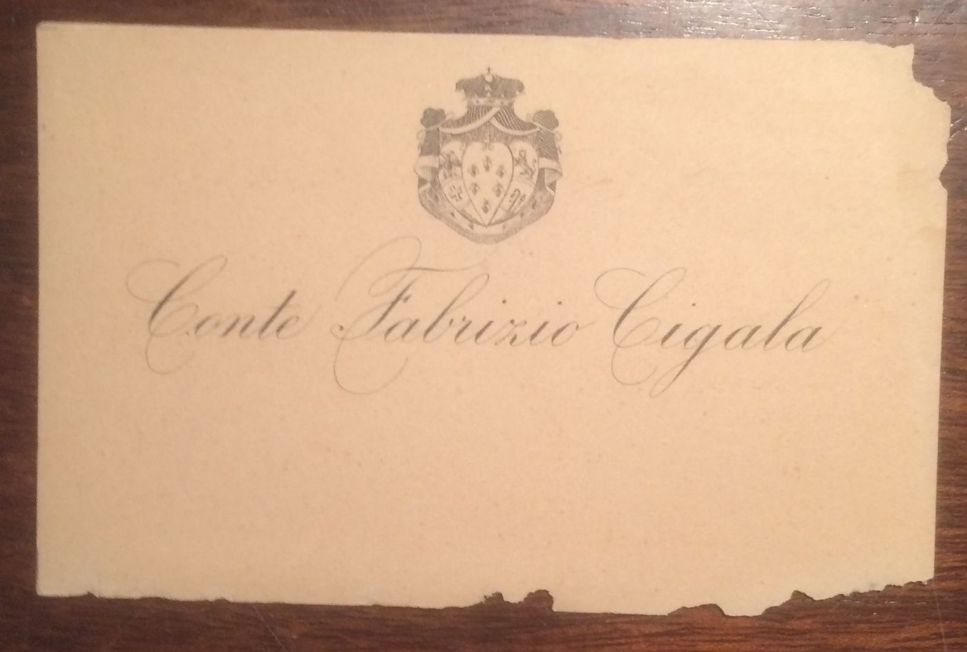 Araldica Nobiltà: Antico Biglietto Da Visita Conte Cigala